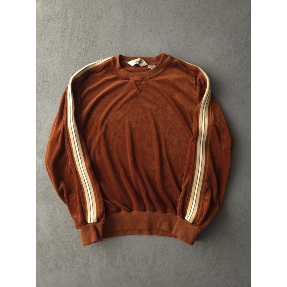 Vintage 1980s Kingsport Burnt Orange Velour Crewneck Sweatshirt Men's L